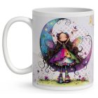 Névvel kérhető - Aranyos lila virágos tündér és a hold mintás bögre