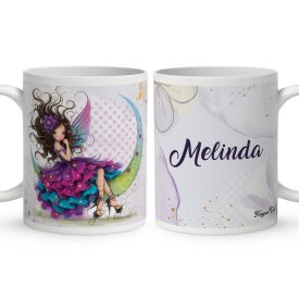   Névvel kérhető - Szépséges lila virágos tündér és a hold mintás bögre