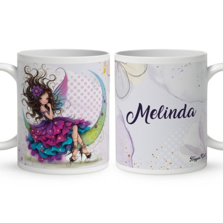 Névvel kérhető - Szépséges lila virágos tündér és a hold mintás bögre