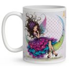 Névvel kérhető - Szépséges lila virágos tündér és a hold mintás bögre