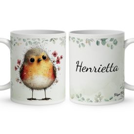   Névvel kérhető - Cuki vörösbegy, a barátságos kertész mintás bögre