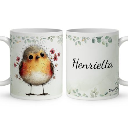 Névvel kérhető - Cuki vörösbegy, a barátságos kertész mintás bögre