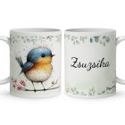 Névvel kérhető - Aranyos kék cinege, a fürge akrobata mintás bögre