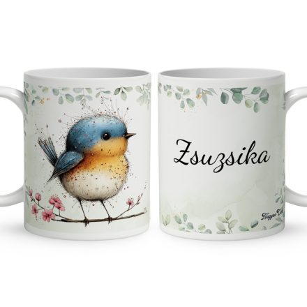 Névvel kérhető - Aranyos kék cinege, a fürge akrobata mintás bögre