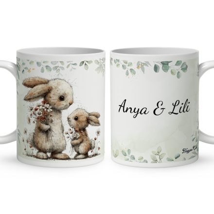 Névvel kérhető - Anya és a kicsi nyuszikája mintás bögre