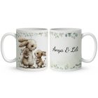 Névvel kérhető - Anya és a kicsi nyuszikája mintás bögre