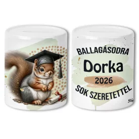   Névvel kérhető Mókus - 2026 évi Ballagásra mintás persely