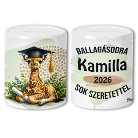  Névvel kérhető Zsiráf - 2026 évi Ballagásra mintás persely