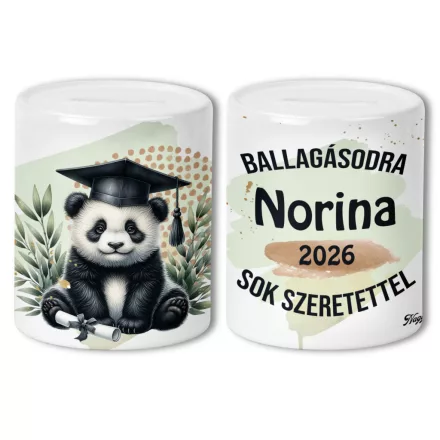 Névvel kérhető Panda - 2026 évi Ballagásra mintás persely