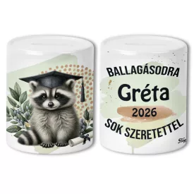   Névvel kérhető Mosómedve - 2026 évi Ballagásra mintás persely