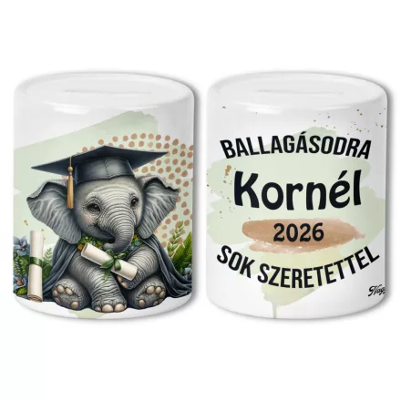 Névvel kérhető Elefánt - 2026 évi Ballagásra mintás persely