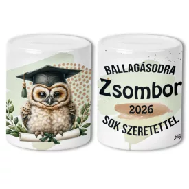   Névvel kérhető Bölcs Bagoly - 2026 évi Ballagásra mintás persely
