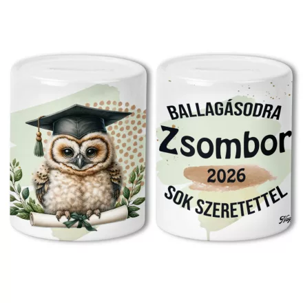Névvel kérhető Bölcs Bagoly - 2026 évi Ballagásra mintás persely