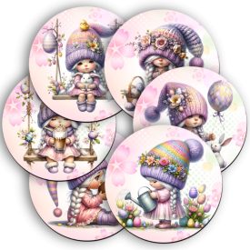   6 db cuki húsvéti manólány kör alakú alátét szett (#27)