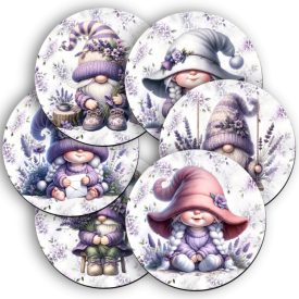   6 db cuki levendulás manók kör alakú alátét szett (#33)