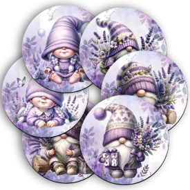   6 db aranyos levendulás manók kör alakú alátét szett (#34)