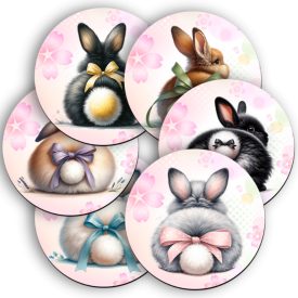   6 db cuki húsvéti nyuszi popsi kör alakú alátét szett (#37)