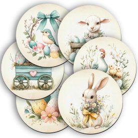 6 db cuki vintage húsvéti kör alakú alátét szett (#43)