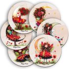 6 db aranyos pipacs tündérlány kör alakú alátét szett (#58)