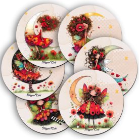   6 db aranyos pipacs tündérlány kör alakú alátét szett (#58)