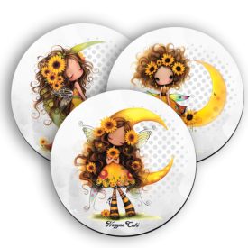   3 db aranyos napraforgós tündérlány kör alakú alátét szett (#66)