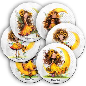   6 db cuki napraforgós tündérlány kör alakú alátét szett (#67)