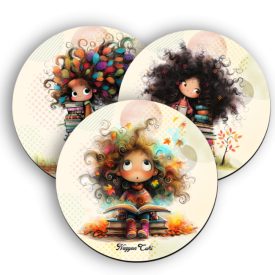   3 db aranyos őszi Könyvmoly lány kör alakú alátét szett (#79)