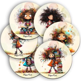   6 db cuki őszi Könyvmoly lány kör alakú alátét szett (#80)