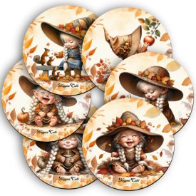 6 db cuki őszi manó lány kör alakú alátét szett (#89)