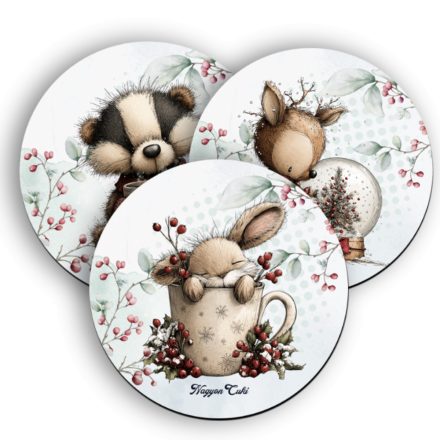 3 db aranyos téli erdei varázs kör alakú alátét szett (#97)