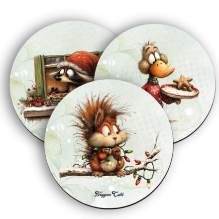 3 db aranyos karácsonyi erdei varázs kör alakú alátét szett (#106)