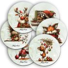 6 db cuki karácsonyi erdei varázs kör alakú alátét szett (#107)