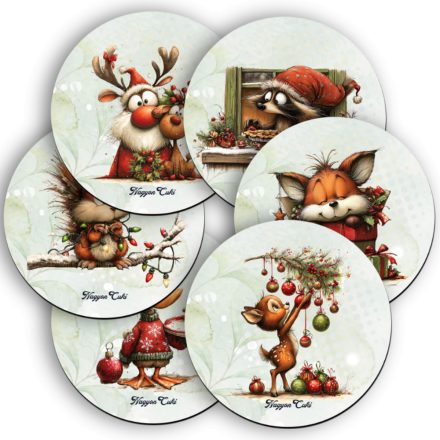 6 db cuki karácsonyi erdei varázs kör alakú alátét szett (#107)