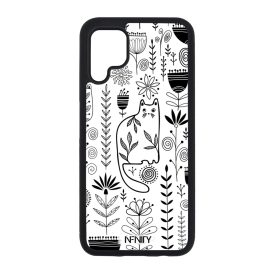 Fehér cica és fekete virágok mintás Huawei tok