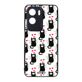 Szívecskés fekete cica mintás Honor tok