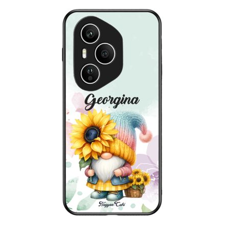 Névvel kérhető Cuki napraforgós manó egy szál virággal mintás Honor tok