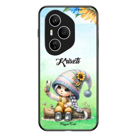 Névvel kérhető Selfie napraforgós manó lány mintás Honor tok