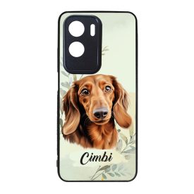 Névvel kérhető - Barna tacskó portré mintás Honor tok