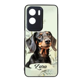 Névvel kérhető - Fekete tacskó portré mintás Honor tok