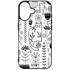 Fehér cica és fekete virágok mintás iPhone tok