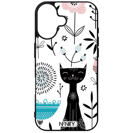 Mosolygós fekete cica mintás iPhone tok