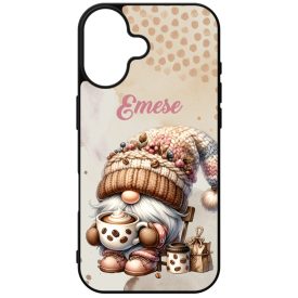   Névvel kérhető - Cappucino kávés manó mintás iPhone tok