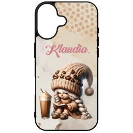   Névvel kérhető kávés manó lány - Kávé és könyv mintás iPhone tok