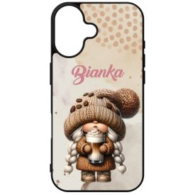   Névvel kérhető - Cappucino kávés manó lány mintás iPhone tok