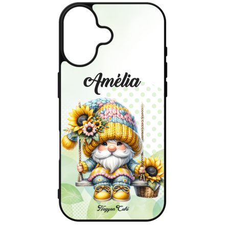 Névvel kérhető Szép szemű hintázó napraforgós manó mintás iPhone tok