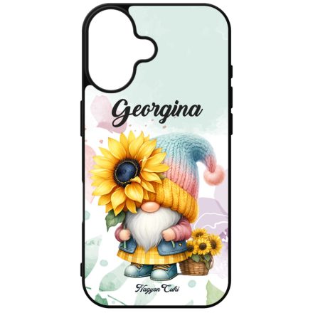 Névvel kérhető Cuki napraforgós manó egy szál virággal mintás iPhone tok