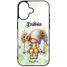   Névvel kérhető Hintázós napraforgós manó lány mintás iPhone tok