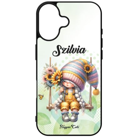 Névvel kérhető Hintázós napraforgós manó lány mintás iPhone tok