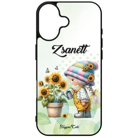 Névvel kérhető Locsolós napraforgós manó lány mintás iPhone tok