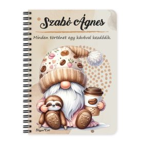   Személyre szabható - Kávés manó cuki lajhárral mintás füzet
